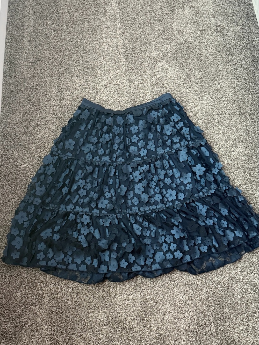 Eva Franco Navy Floral Tiered A-Line Skirt